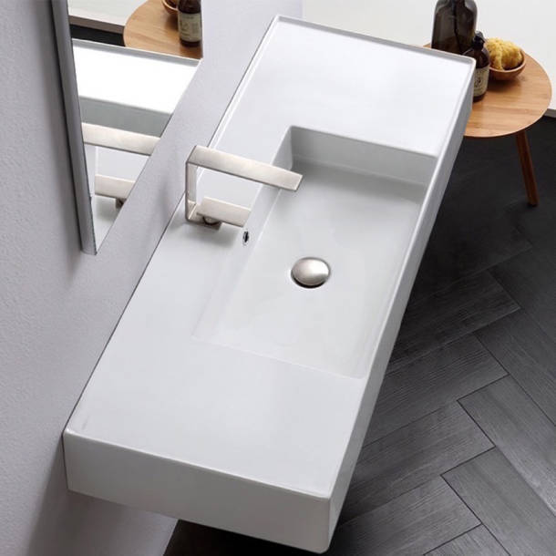 Scarabeo By Nameeks 18.1'' Glossy White Ceramic Rectangular Vessel, Wall Mount Bathroom Sink